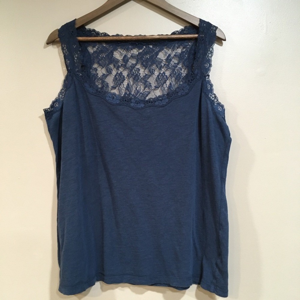 Y2K Maurices Lace Trim Scoop Neck Tank Top Womens 1X Blue Casual Boho Festival